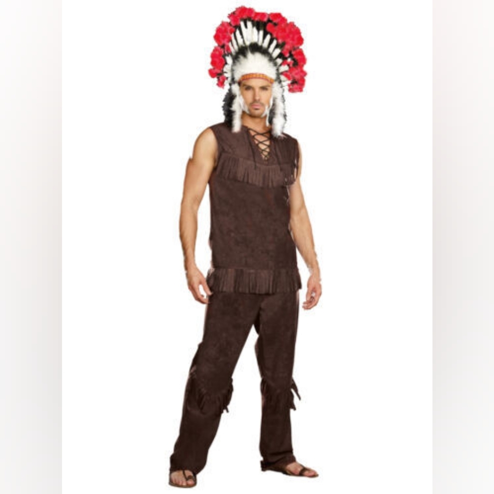 NWOT Dreamgirl (Guy) Brown Fringe  Native American Costume with Headdress